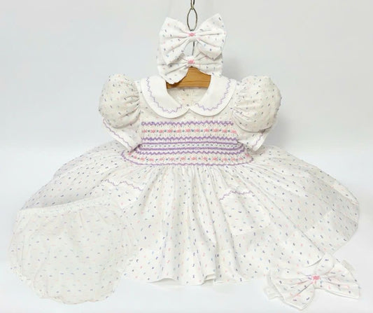 Plumetti Smocked Front & Back Dress, Knickers & Hair Accessory