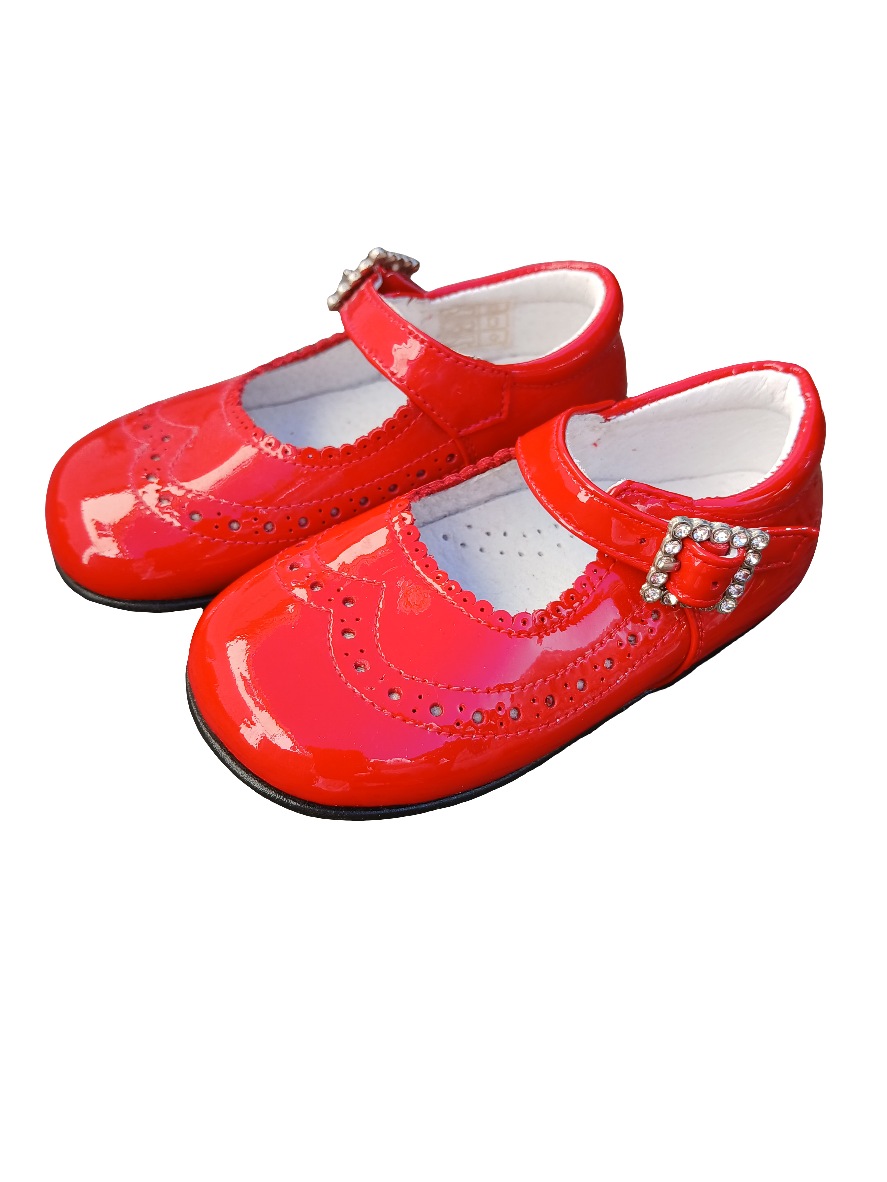 Girls Mary Jane Red Patent Shoes with diamanté buckle