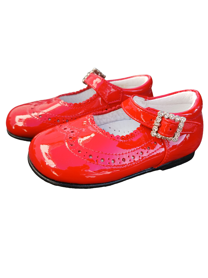 Girls Mary Jane Red Patent Shoes with diamanté buckle