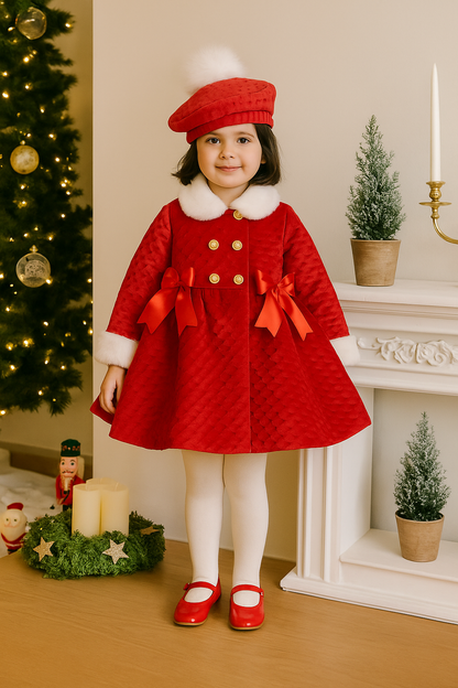 Red Quilted Handmade Girls Sonata Coat AW25 (Made To Order)
