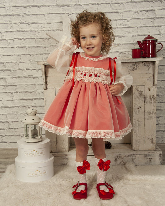 Sonata Red Organza Smocked Dress AW (Made to order)