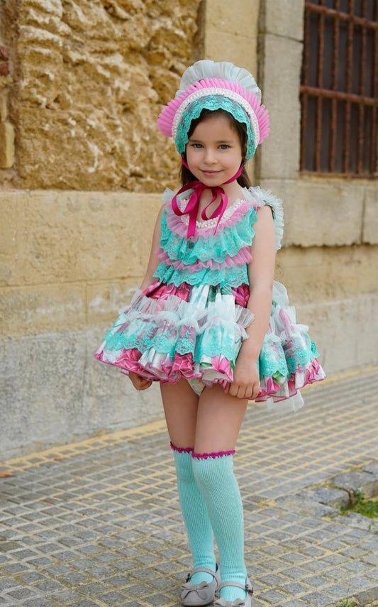 Ela Confeccion SS25 Vega Multiprint Handmade Puffball Dress & Knickers Set - (Made to order)