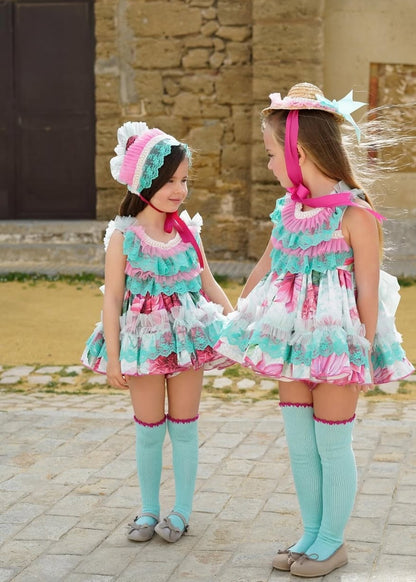 Ela Confeccion SS25 Vega Multiprint Handmade Puffball Dress & Knickers Set - (Made to order)