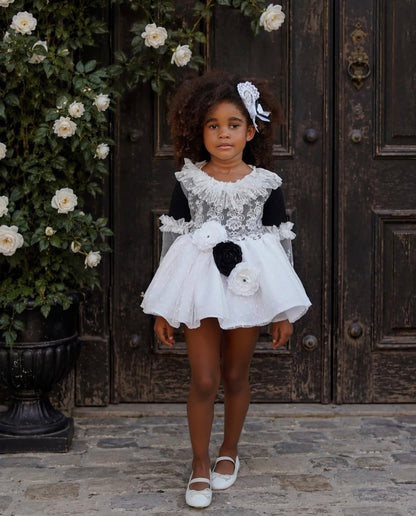Ela Handmade Black & White Victoria Dress, Knickers & Bonnet or Hairclip Set AW26  - (Made to order)