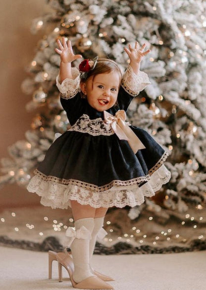 Sonata Navy Velvet Puffball Dress (Made to order)