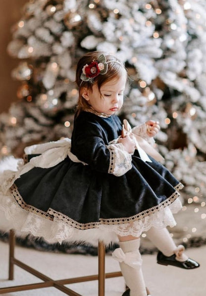 Sonata Navy Velvet Puffball Dress (Made to order)