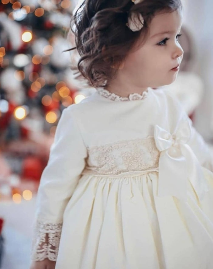 Sonata Ivory Velvet Puffball Dress (Made to order)