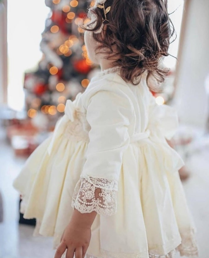 Sonata Ivory Velvet Puffball Dress (Made to order)