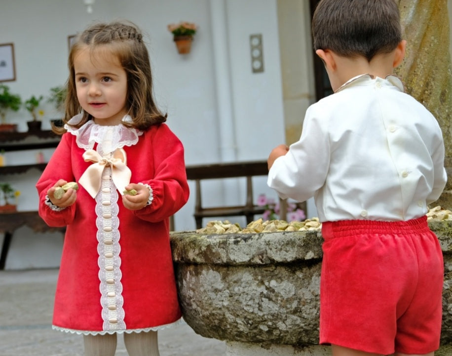 Boys Red Velvet Shorts & Shirt Set (Made to order)