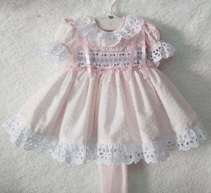 Sonata Pink Plumetti Handsmocked Dress (Made to order)
