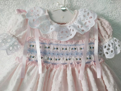 Sonata Pink Plumetti Handsmocked Dress (Made to order)