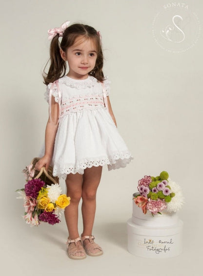 Sonata White Plumetti Smock Dress (Made to order)