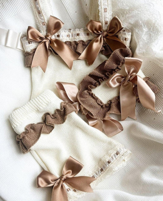 Ela Confeccion Cream and Camel Short Set (Made To Order)