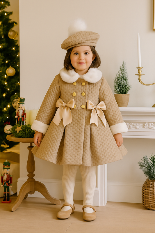 Camel Quilted Handmade Girls Sonata Coat AW25 (Made To Order)