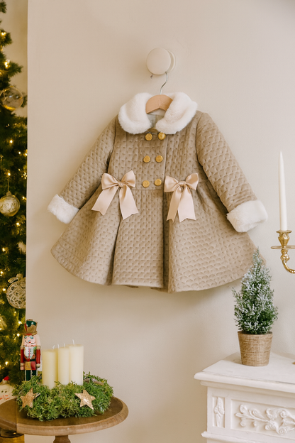Camel Quilted Handmade Girls Sonata Coat AW25 (Made To Order)