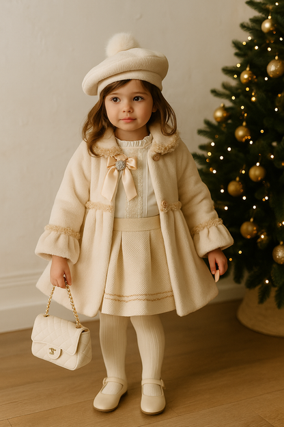 Girls Golden Cream Pom Beret Hat AW25 (Made To Order)