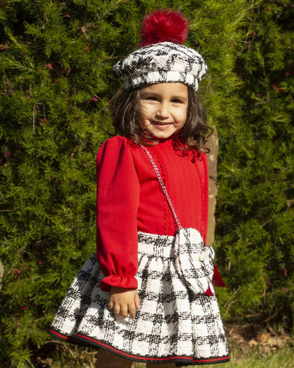 Tweed Handmade Red Pom Beret Hat AW (Made to order)