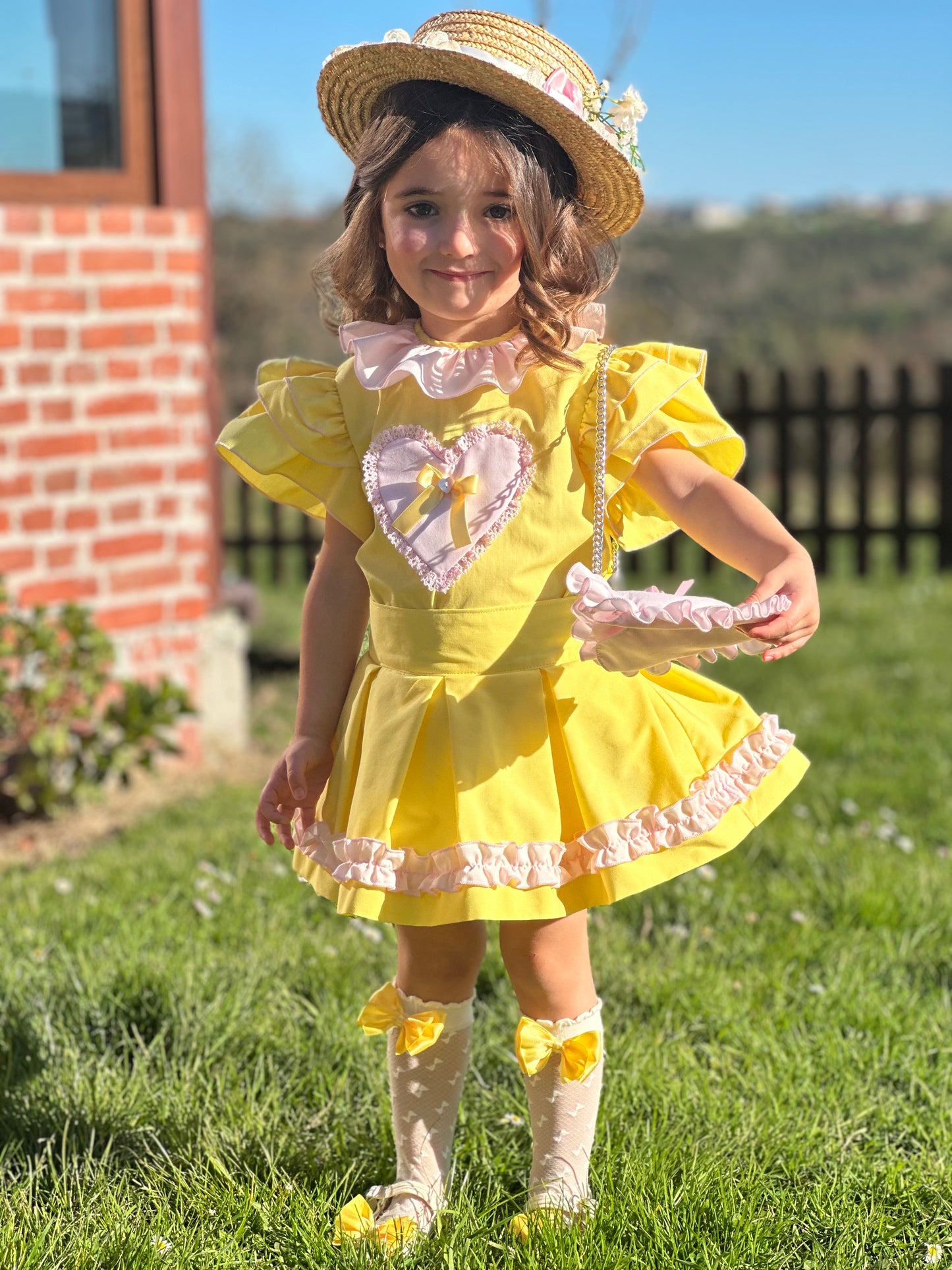 Sonata Girls Yellow Heart Blouse & Skirt Set - (Made To Order)