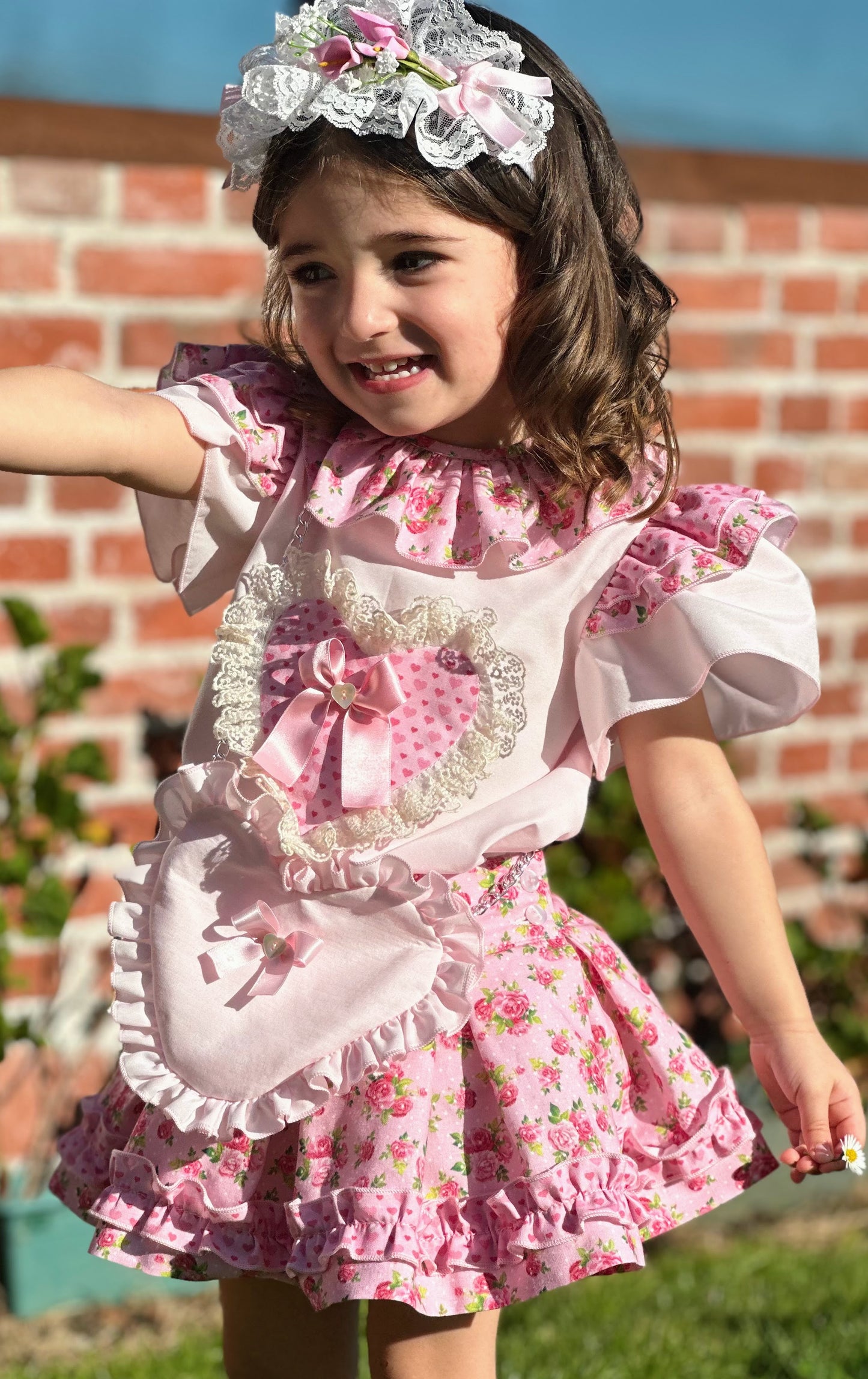 Sonata Girls Heart & Roses Blouse & Skirt Set - (Made To Order)