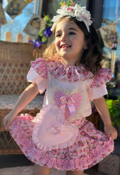 Sonata Girls Heart & Roses Blouse & Skirt Set - (Made To Order)