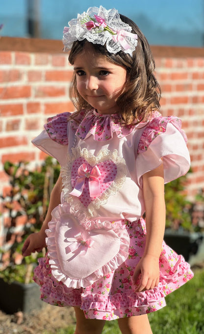 Sonata Girls Heart & Roses Blouse & Skirt Set - (Made To Order)