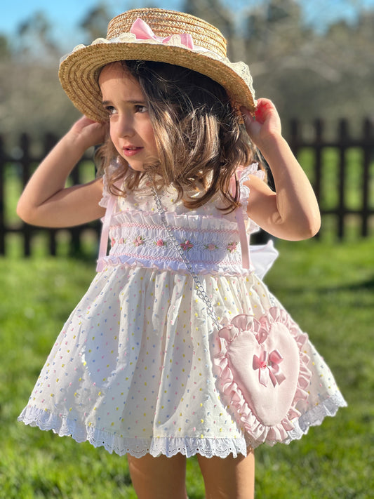 Girls Multicoloured Plumetti Hand Smocked Dress - (In Stock)