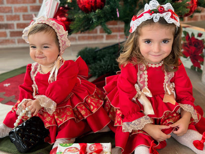 Babygirls Traditional Red Christmas Dress & Bonnet AW (Made to order)