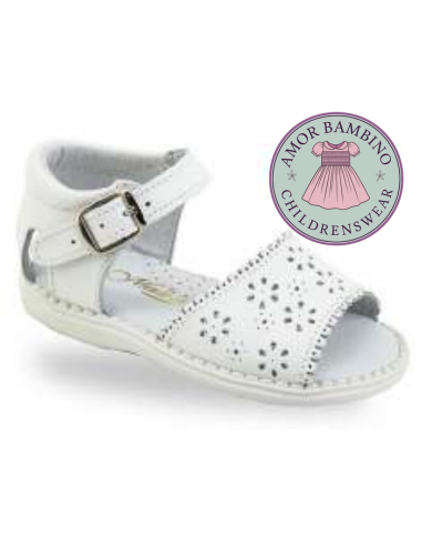 White Baby Girls Leather Hole Punch Flower Sandals (In Stock)