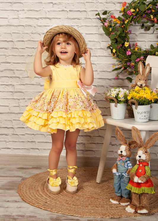 Sonata Yellow Embroidered Daisy Dress - (IN STOCK)