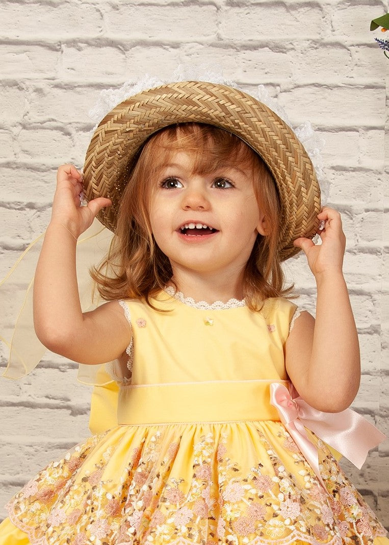 Sonata Yellow Embroidered Daisy Dress - (Made to order)