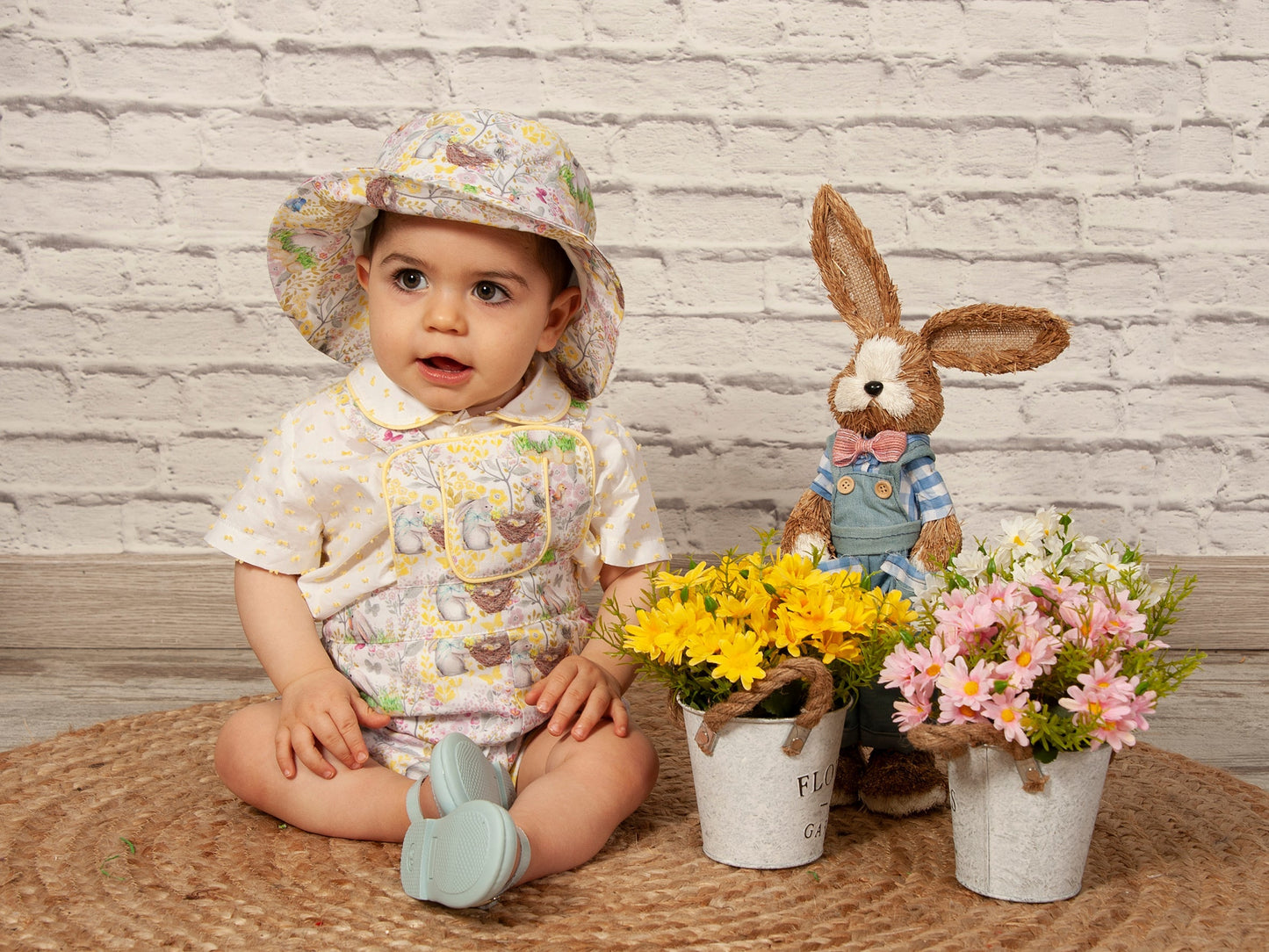 Sonata Boys Easter Print Romper & Hat Set - in stock 12m