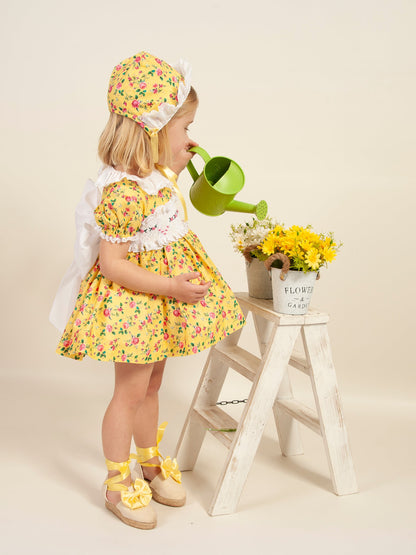 Girls Yellow Floral Hand Smocked Dress - (In Stock)
