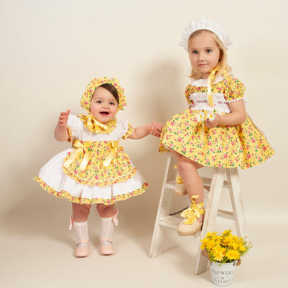 Girls Yellow Floral Hand Smocked Dress - (In Stock)