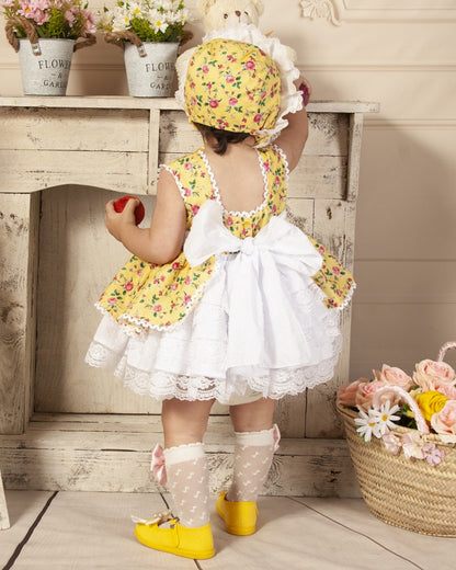 Yellow Floral Handmade Puffball Dress -(Made To Order)