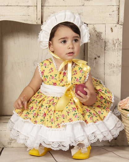 Yellow Floral Handmade Puffball Dress -(Made To Order)