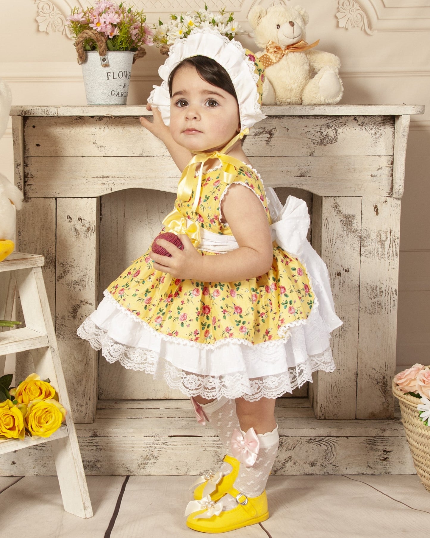 Yellow Floral Handmade Puffball Dress -(Made To Order)