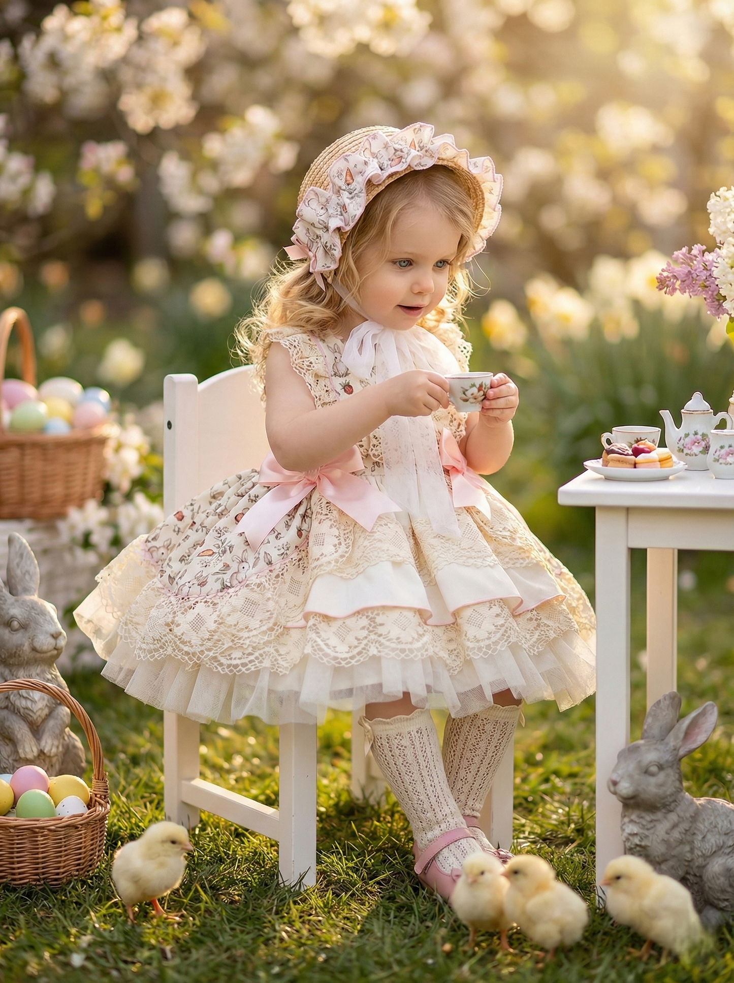 Girls Bunny Meadow Handmade Dress Sonata SS26 (Made to order)