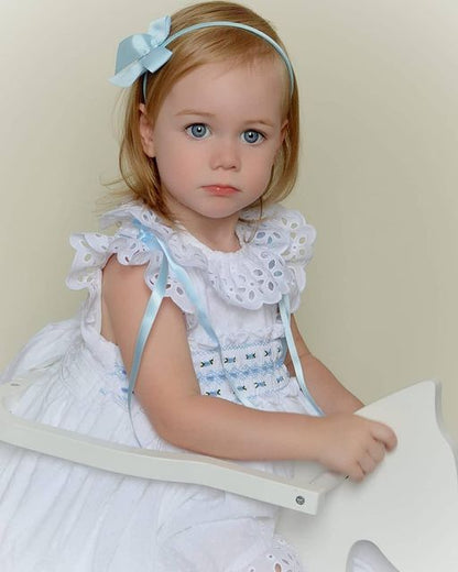 White and Blue Belle Plumetti Smock Dress (Made to order)