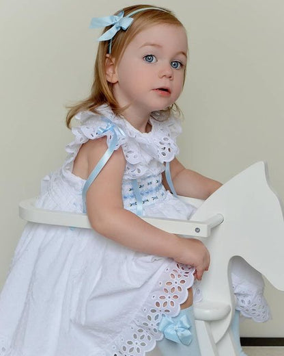 White and Blue Belle Plumetti Smock Dress (Made to order)