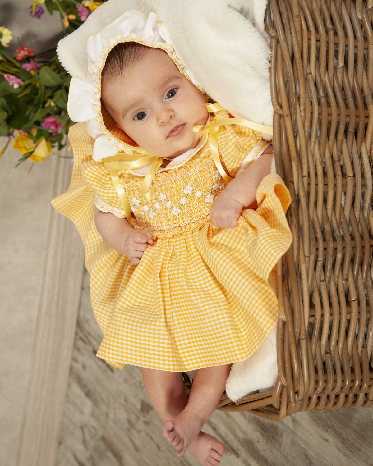 Sonata Gingham Yellow Bonnet - (Made to order)