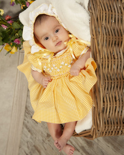 Sonata Gingham Yellow Bonnet - (Made to order)