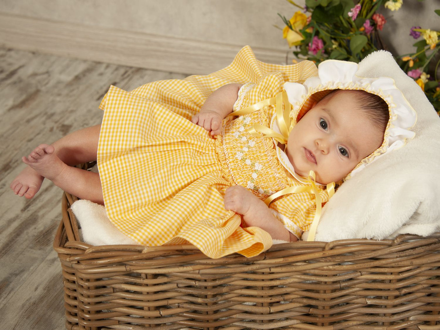 Sonata Gingham Yellow Bonnet - (Made to order)