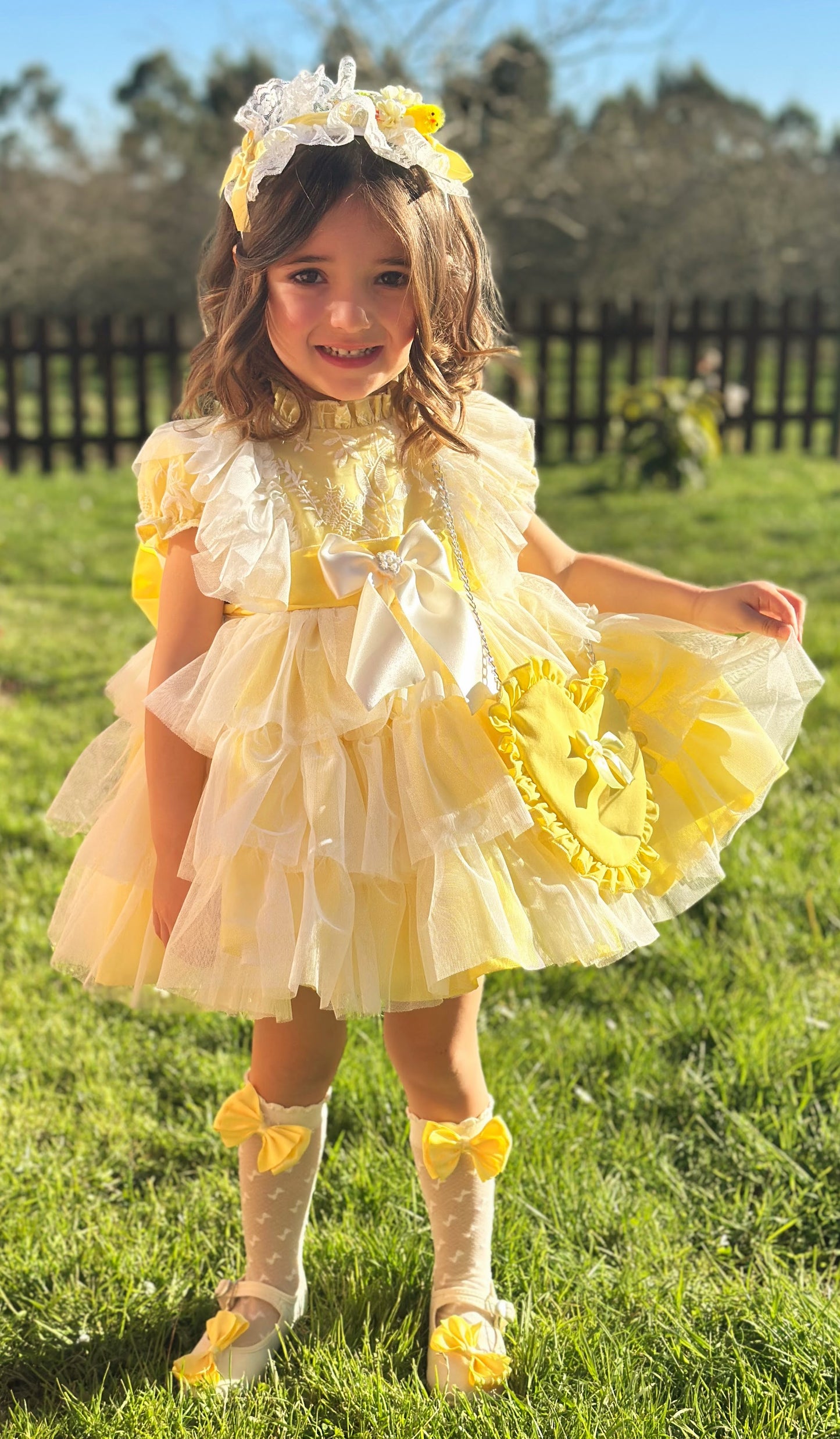 Girls Handmade Sunny Lemon Overlay Ruffle Dress - (Made To Order)