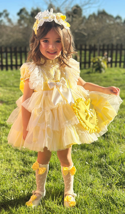 Girls Handmade Sunny Lemon Overlay Ruffle Dress - (Made To Order)
