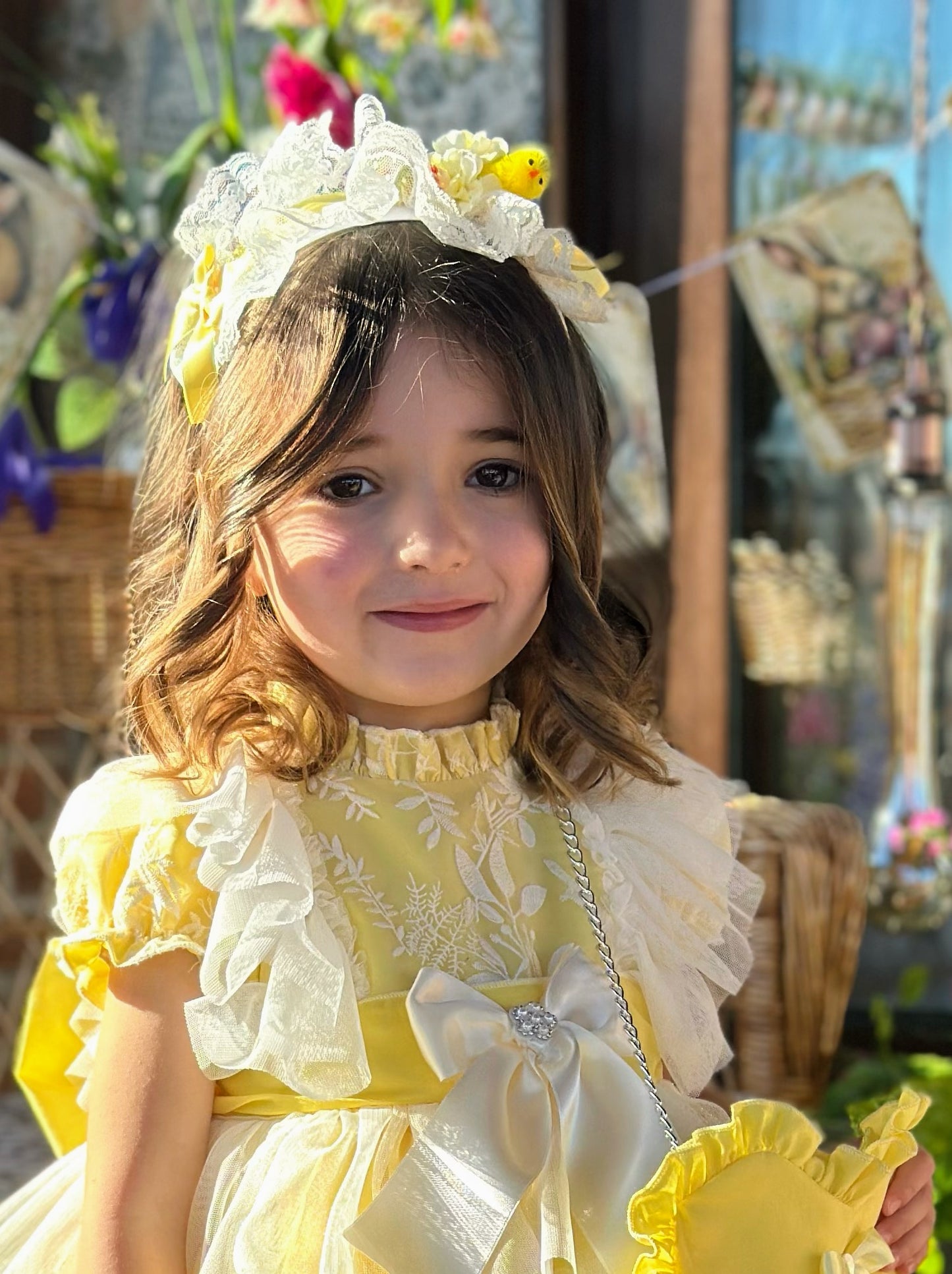 Girls Handmade Sunny Lemon Overlay Ruffle Dress - (Made To Order)