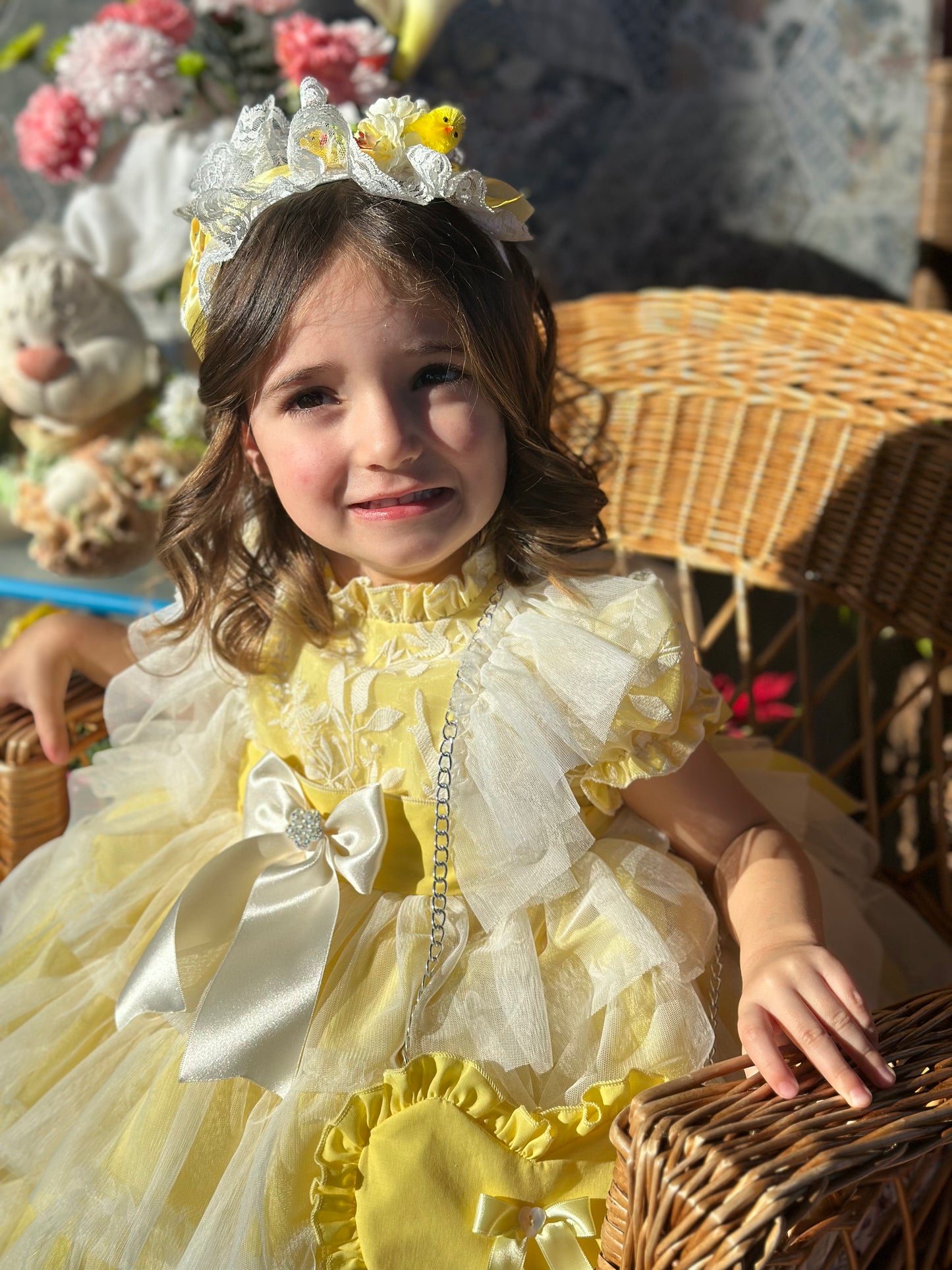 Girls Handmade Sunny Lemon Overlay Ruffle Dress - (Made To Order)