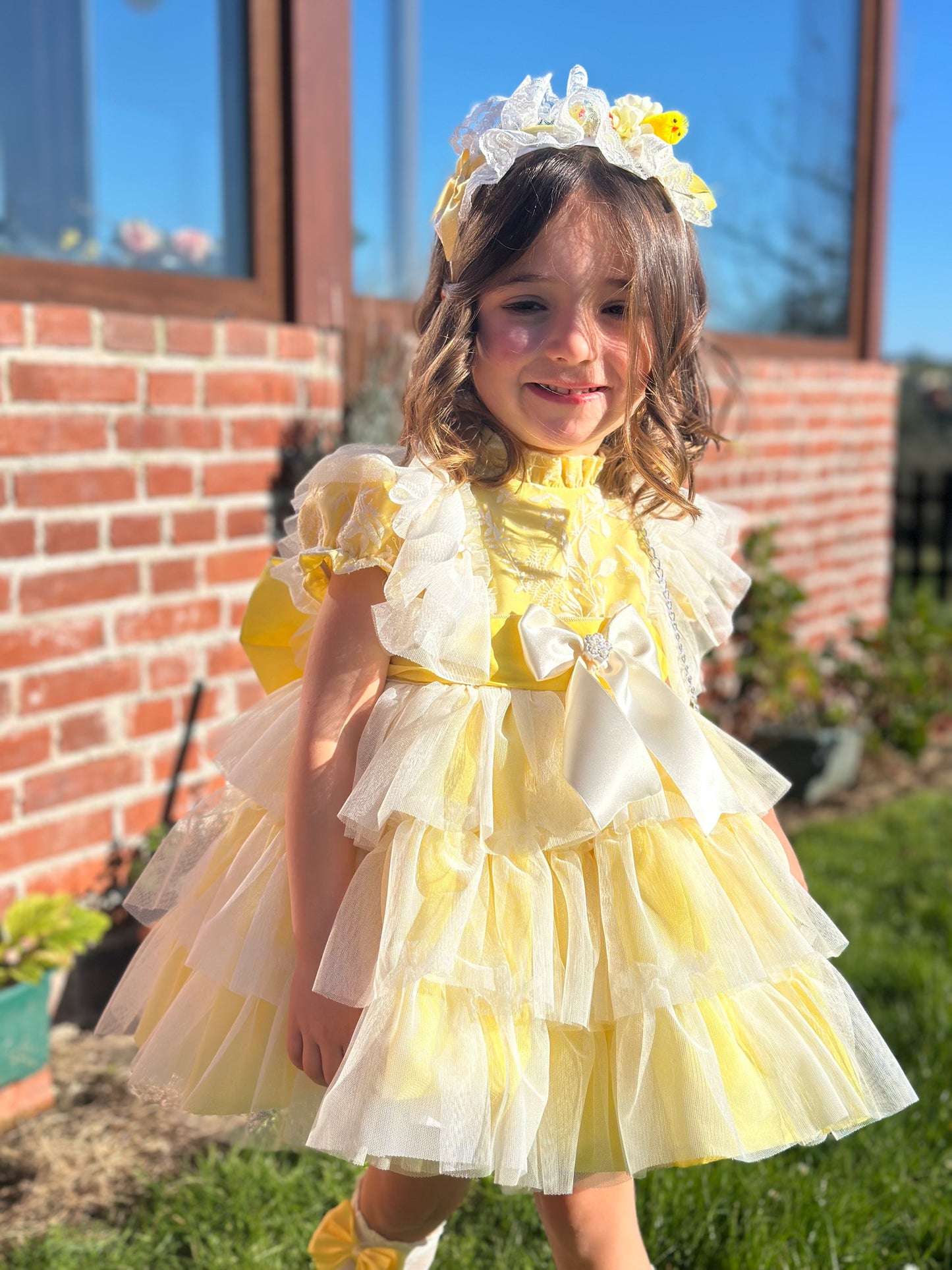 Girls Handmade Sunny Lemon Overlay Ruffle Dress - (Made To Order)