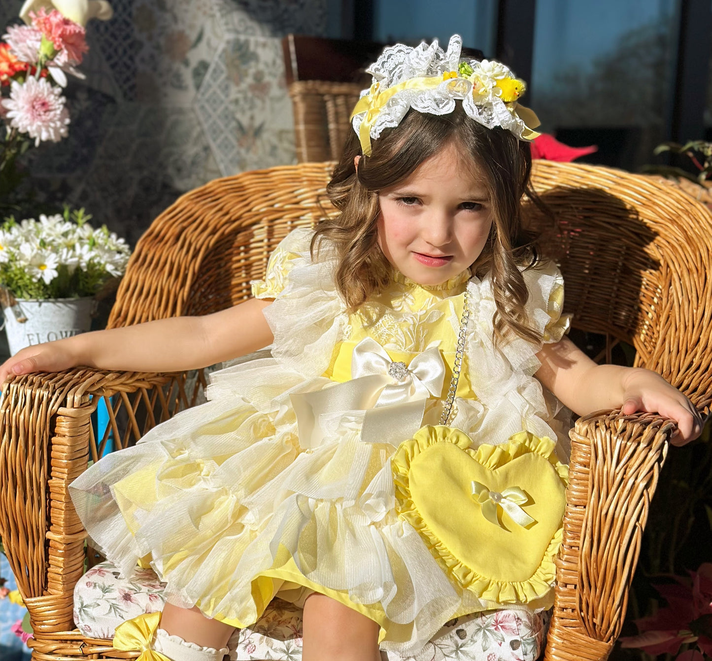 Girls Handmade Sunny Lemon Overlay Ruffle Dress - (Made To Order)