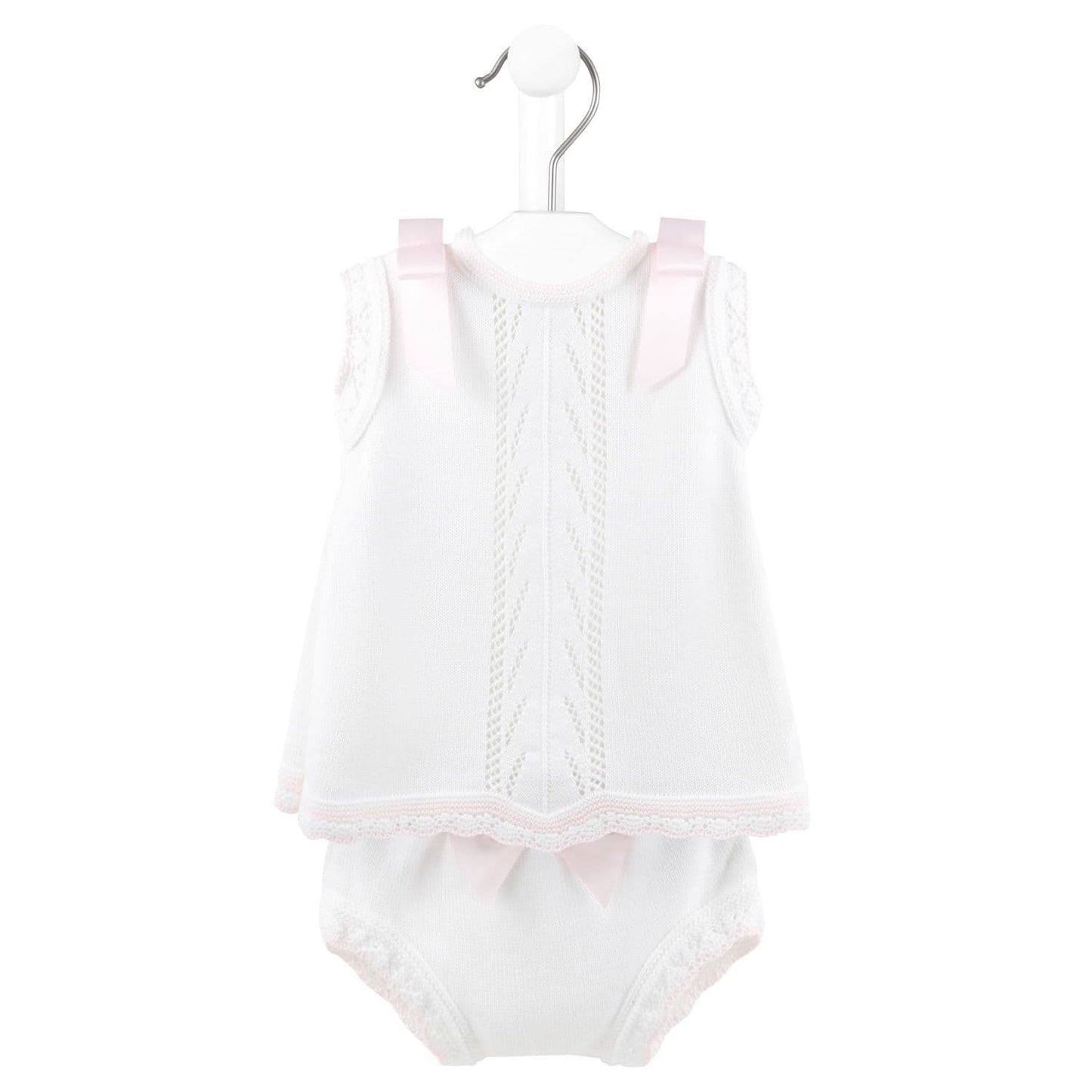Baby Girls White/Pink Knitted Dress & Knickers Set