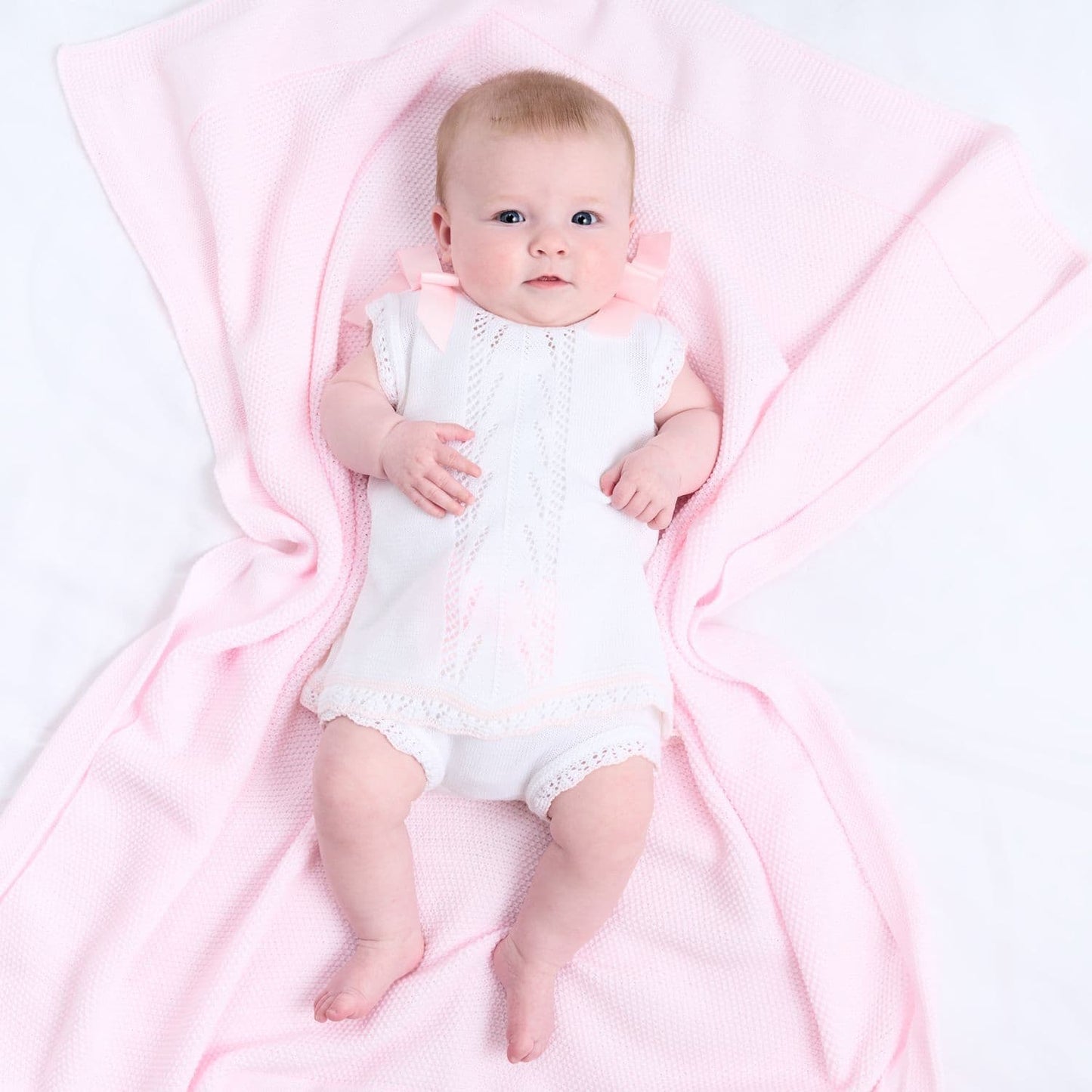 Baby Girls White/Pink Knitted Dress & Knickers Set